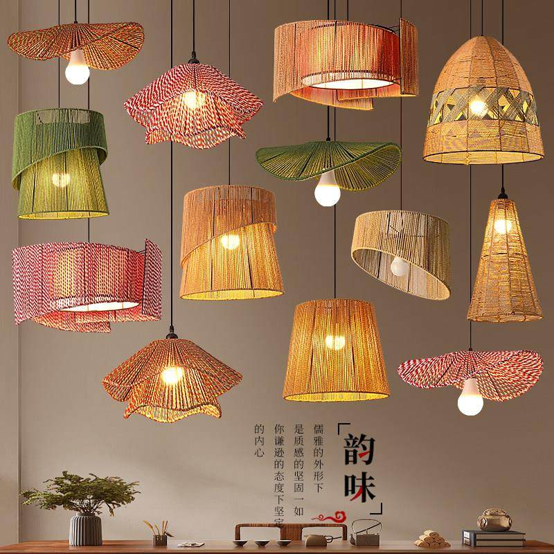 日式麻绳饭厅吊灯侘寂风创意卧室民宿书房编织灯具禅意茶室绳编灯,家装灯饰光源,餐厅吊灯,淘宝优惠券,粉丝福利购,淘宝优惠卷