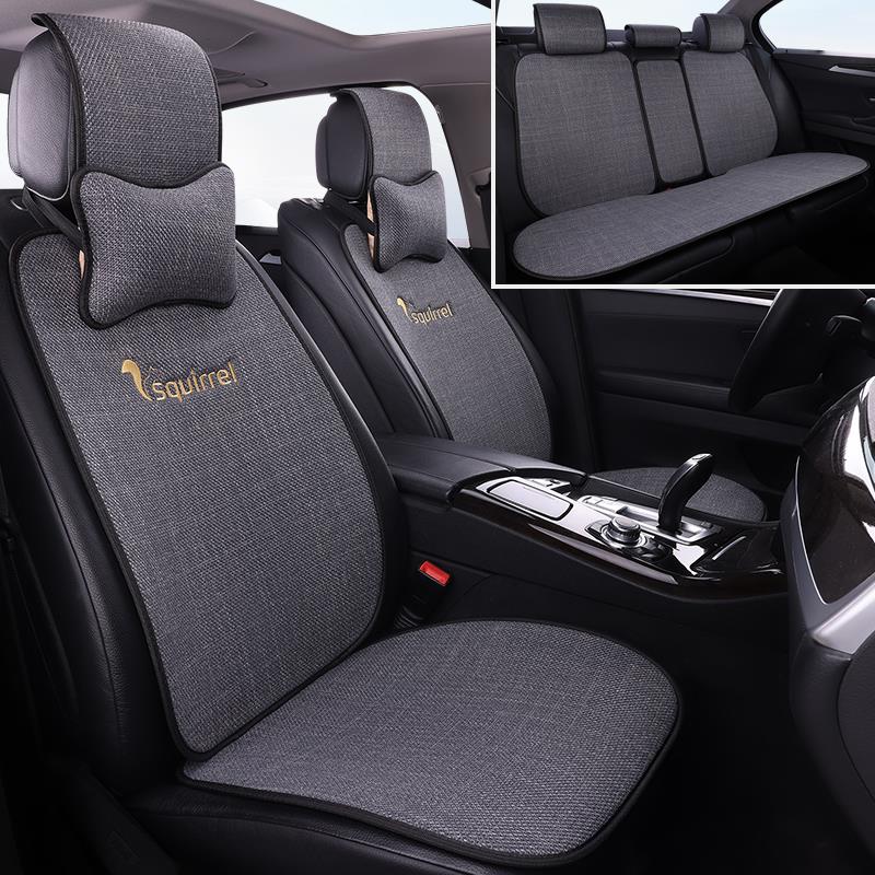 新款亚麻汽车坐垫四季通用棉麻透气舒适网红女防滑卡通款座椅垫套