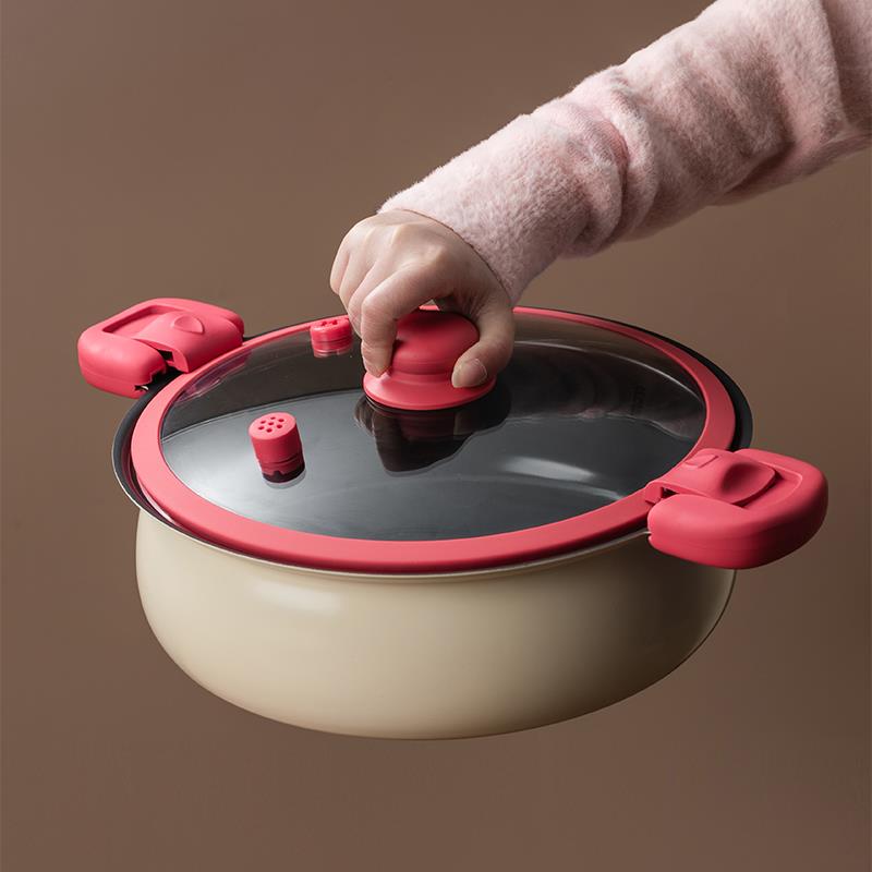 微压锅低压锅煲汤锅火锅煮粥锅炖煮锅0氟0涂层燃气电磁炉双耳不粘