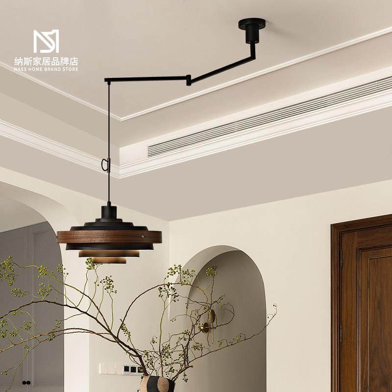 中古风覆古摇臂饭厅吊灯诧寂风可调节可转动餐桌饭厅护眼实木灯具,家装灯饰光源,餐厅吊灯,淘宝优惠券,粉丝福利购,淘宝优惠卷