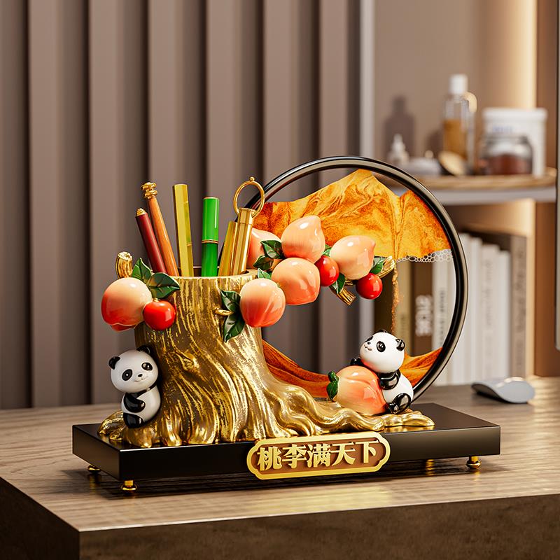 桃李满天下熊猫笔筒收纳流沙画装饰品办公桌面摆件毕业礼物送老师
