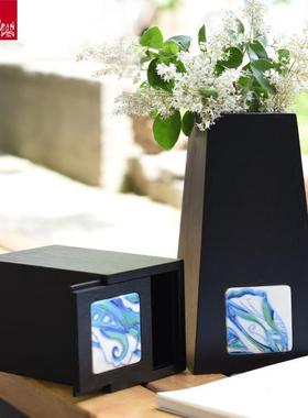 三彩艺文创系列家居饰品陶瓷摆件笔筒收纳盒零钱罐插花器茶托纸抽