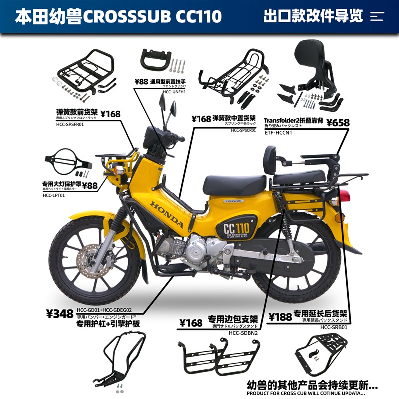 MTC摩冠适用本田幼兽CC110改装中置货架护杠前菜篮前后货架侧包架