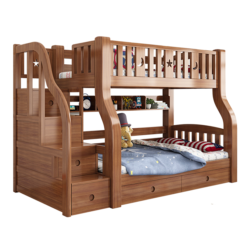 子母床上下床全实木高低床多功能儿童上下铺木床美式胡桃木双层床