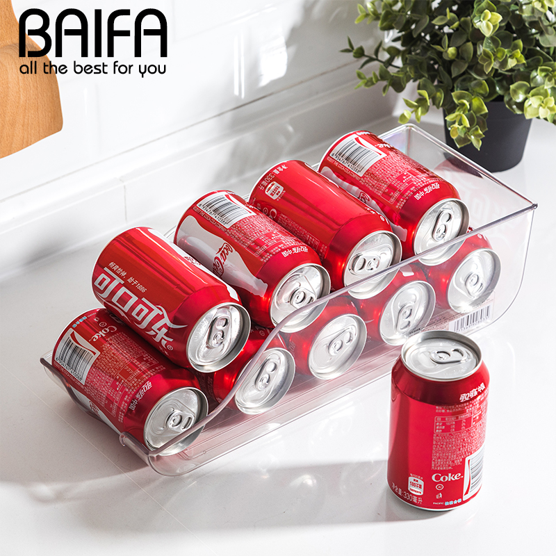 透明抽拉式冰箱滚动易拉罐饮料整理收纳神器厨房塑料收纳盒整理盒