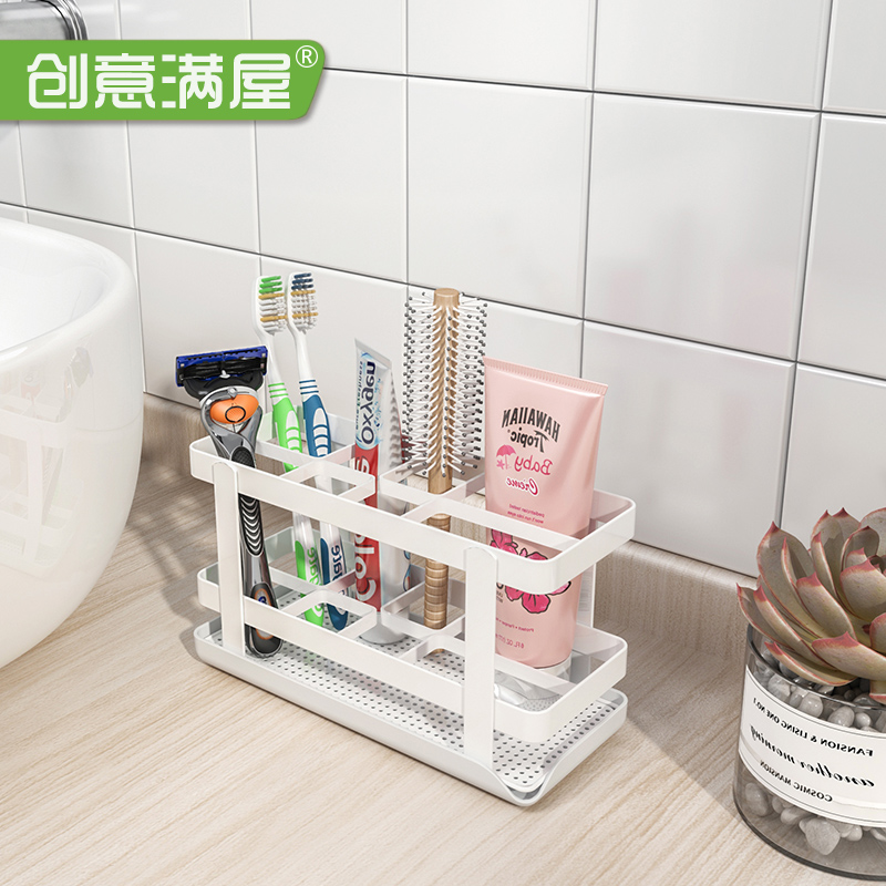 浴室置物架免钉洗漱台洗面奶梳子收纳架电动牙刷牙膏置物架洗漱架
