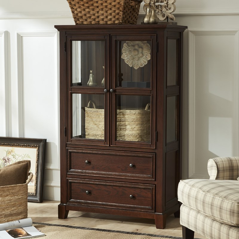 红橡木美式乡村钢化玻璃门纯实木两门小书柜展示柜电视柜边柜鹏翔