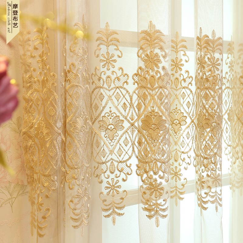新品包邮欧式高档水溶绣花纱帘客厅阳台卧室飘窗纱成品定制窗帘