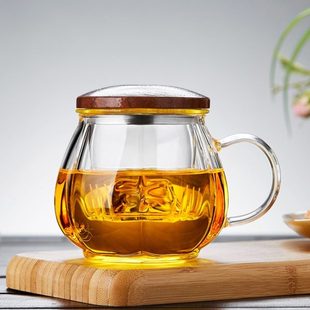 绿昌明玻璃杯茶水分离泡茶杯子家用水杯过滤透明带盖个人花茶杯