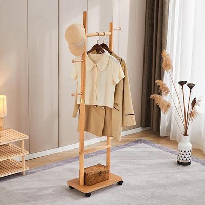 小户型挂衣架榉木落地衣帽架门口玄关卧室简约带轮可移动衣架子