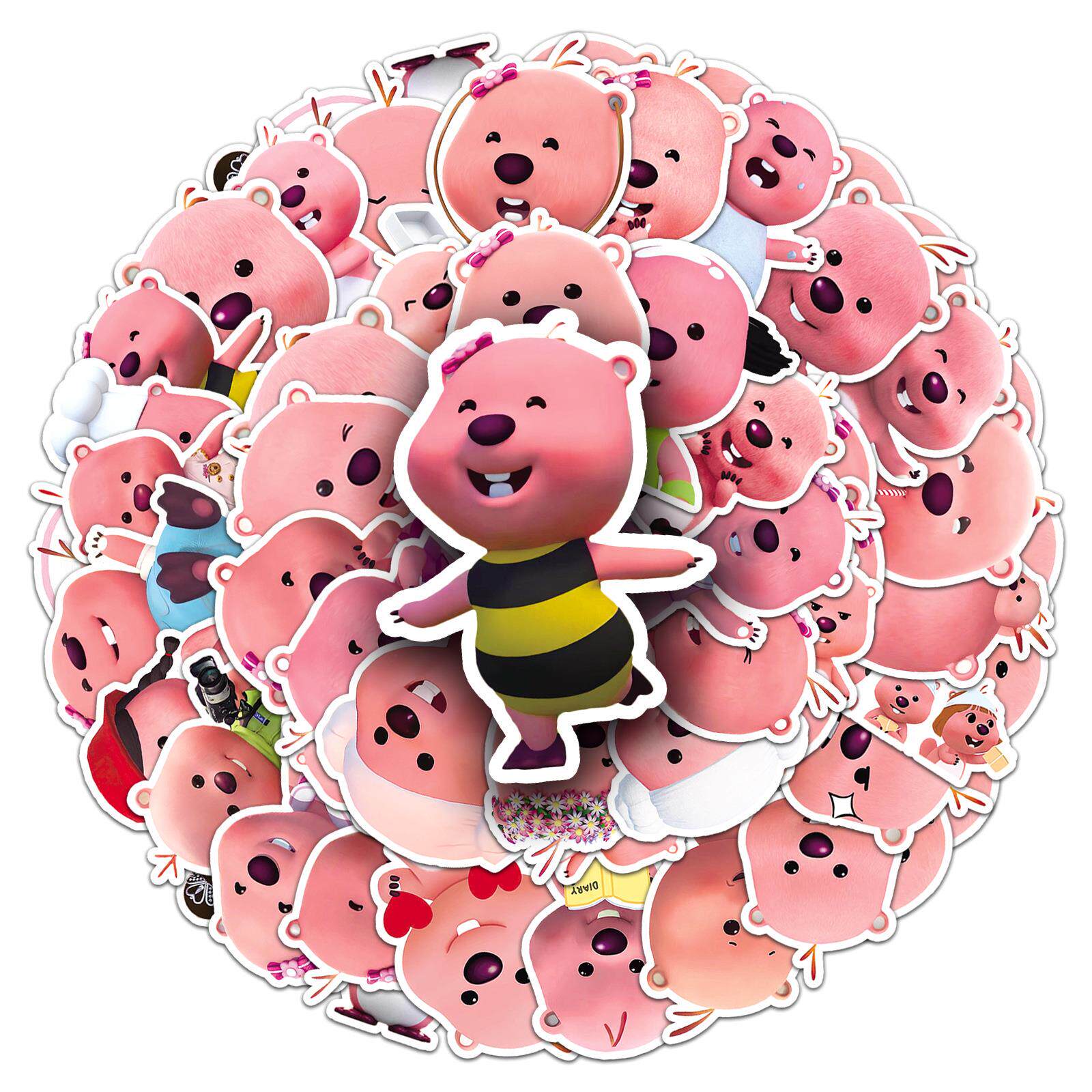 50张loopy粉色小海狸露比儿童涂鸦防水装饰手机壳奶茶杯手账贴纸