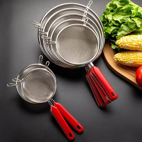 304不锈钢塑柄双耳油格网漏 豆浆机果汁榨汁机过滤网勺 漏勺 筛网