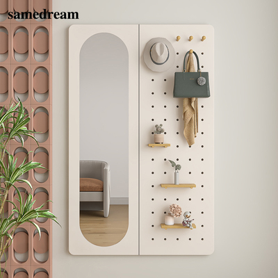 洞洞板全身镜卧室试衣镜玄关壁挂穿衣镜挂墙家用衣帽架一体镜子