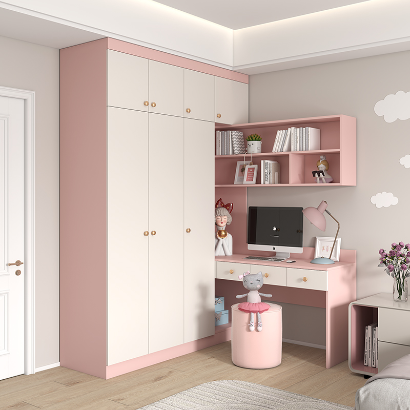 转角书桌电脑桌衣柜书架书柜组合一体家用卧室儿童房写字桌衣柜子