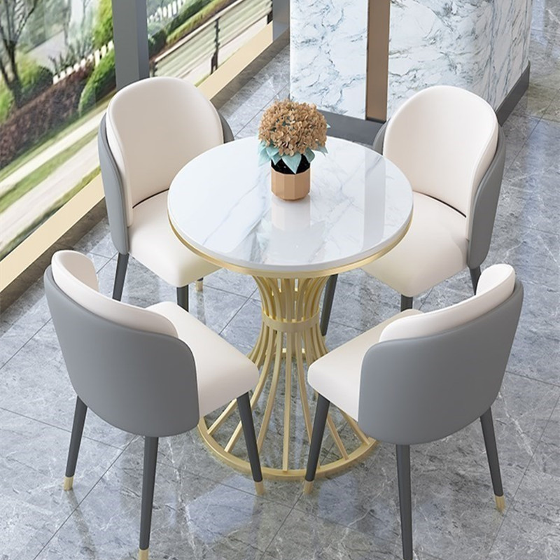 4s店展厅商用谈判洽谈桌接待小圆桌休闲奶茶店餐桌椅组合一桌四椅