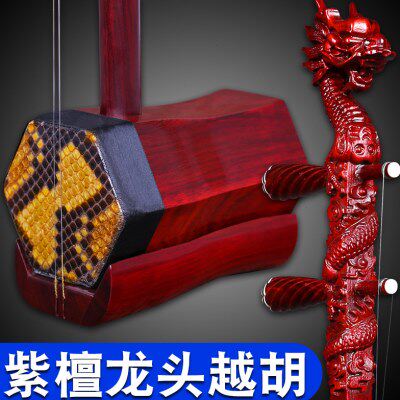 紫檀木龙头杆越胡主胡越剧二胡苏州民族乐器送配件琴弦弓