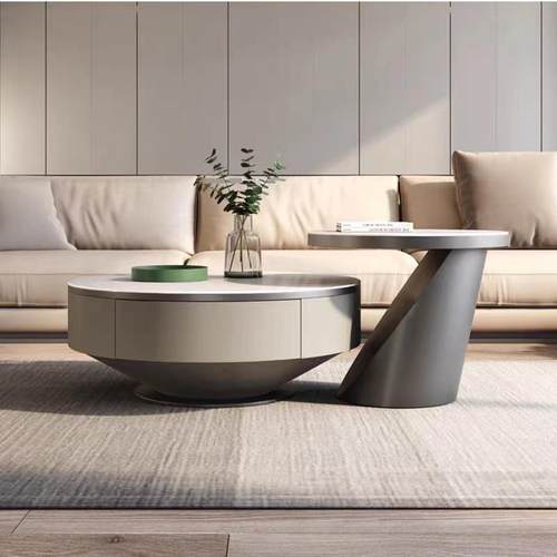 轻奢岩板圆形茶几大小组合客厅设计师现代简约电视柜整装高脚地柜
