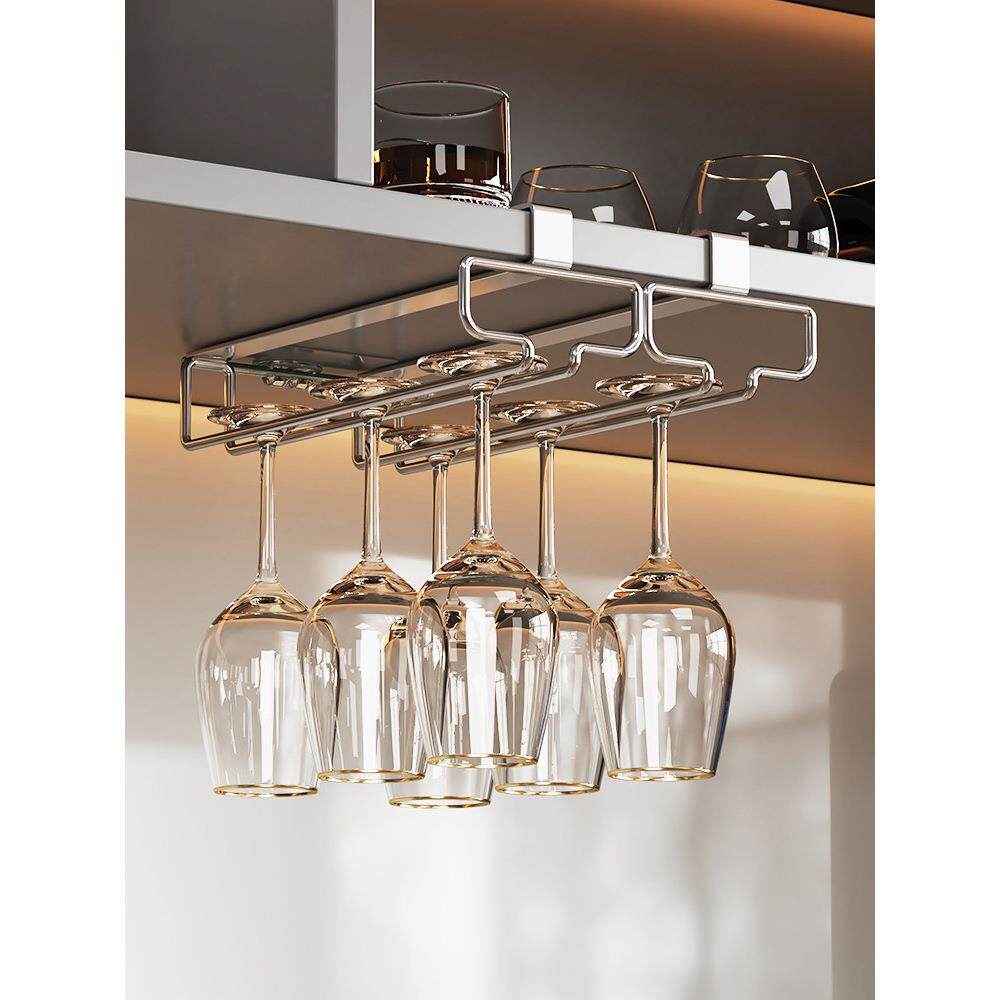 2025新款红酒杯架倒挂悬挂式家用免打孔高脚杯酒柜收纳架