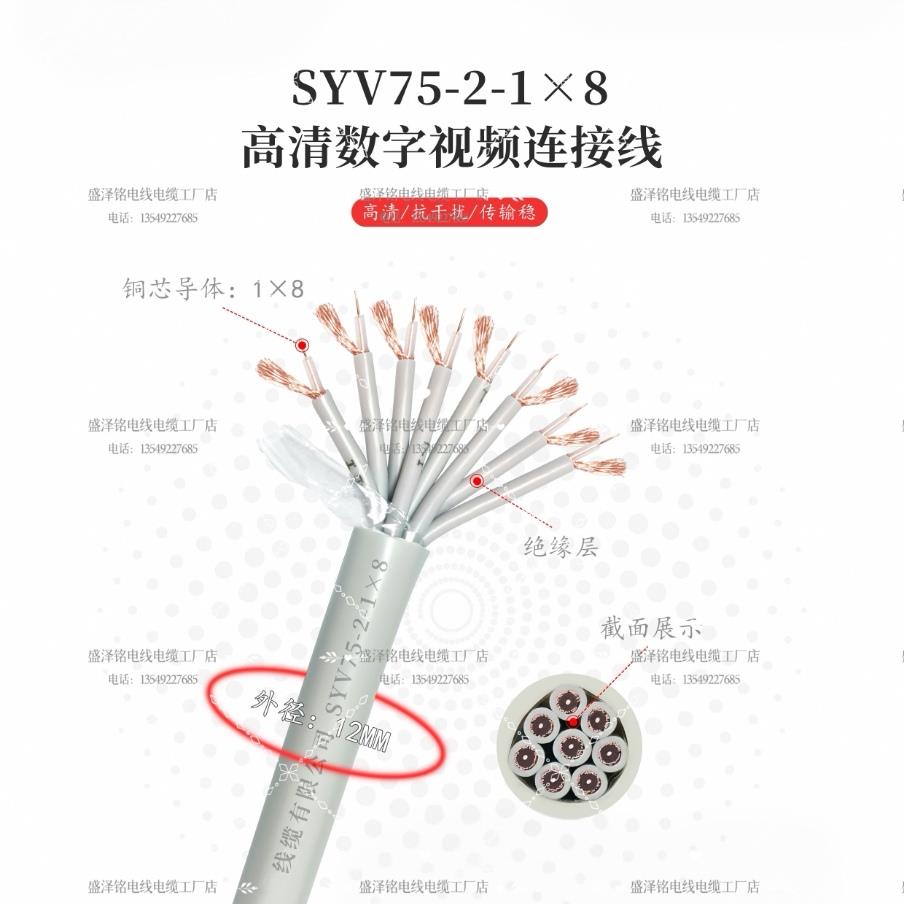 国标两兆线同轴电缆射频线16芯2M线SYV75-2-1*8 75欧姆数字信号线