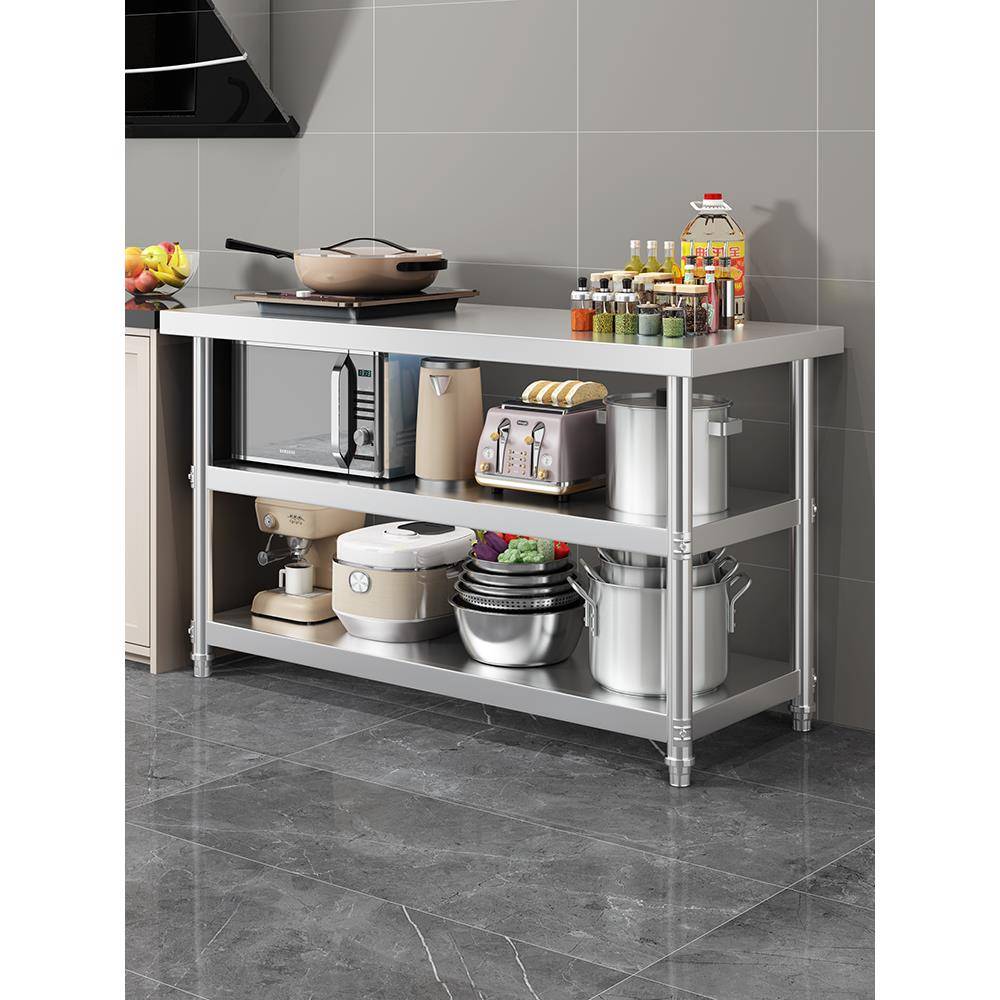 加厚不锈钢商用工作台双层厨房案板操作台饭店切菜桌子打包打荷台