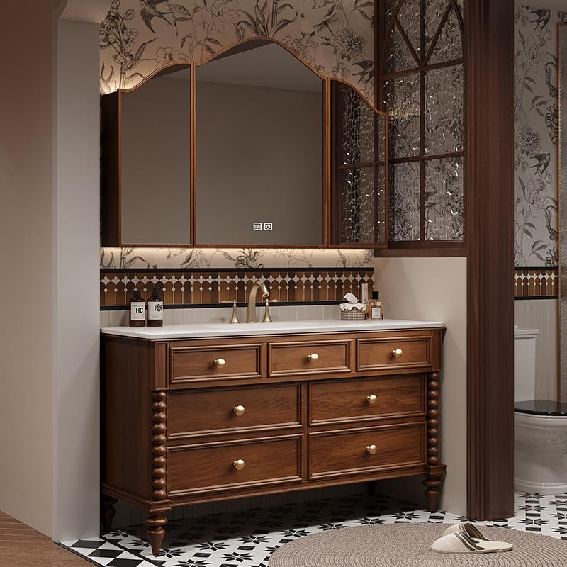 美式中古风浴室柜组合落地法式复古洗脸盆卫生间洗漱台洗手池定制