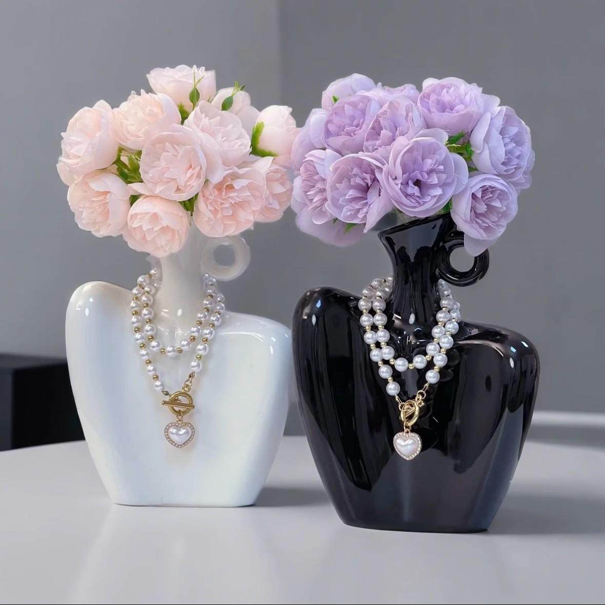 高级感锁骨项链创意美人肩陶瓷花瓶电视机柜客厅小众设计感摆件