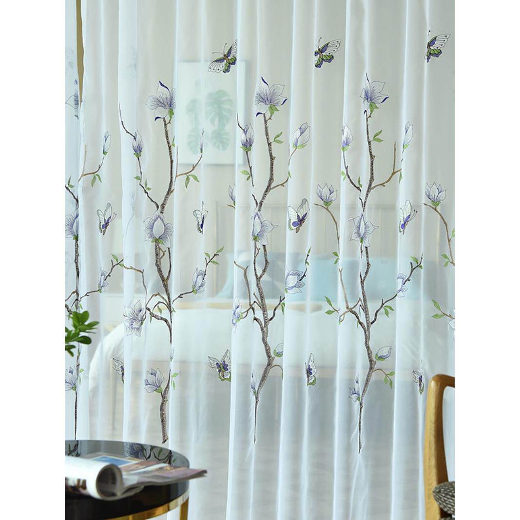 文艺白纱帘透光不透人卧室飘窗绣花窗帘白纱小清新窗帘布2020新款