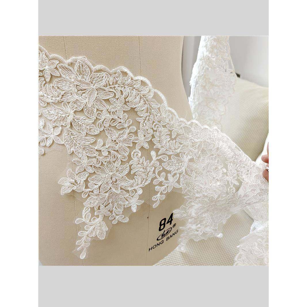 新款白色花朵婚纱头纱窗帘服装宽蕾丝花边桌布DIY配件辅料装饰