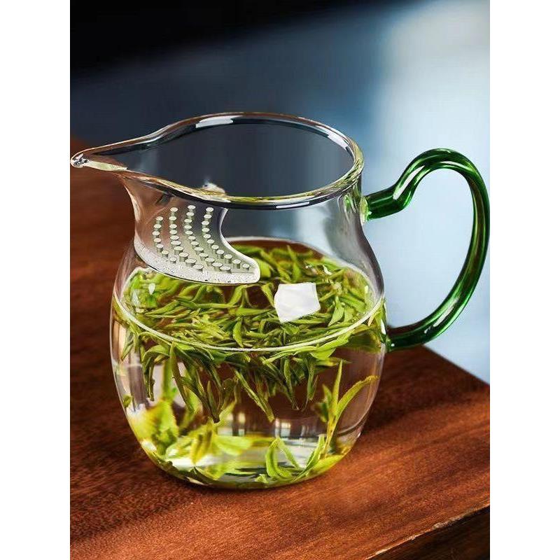 公道杯玻璃绿茶杯专用月牙茶漏一体加厚带过滤分茶器月牙杯泡茶器