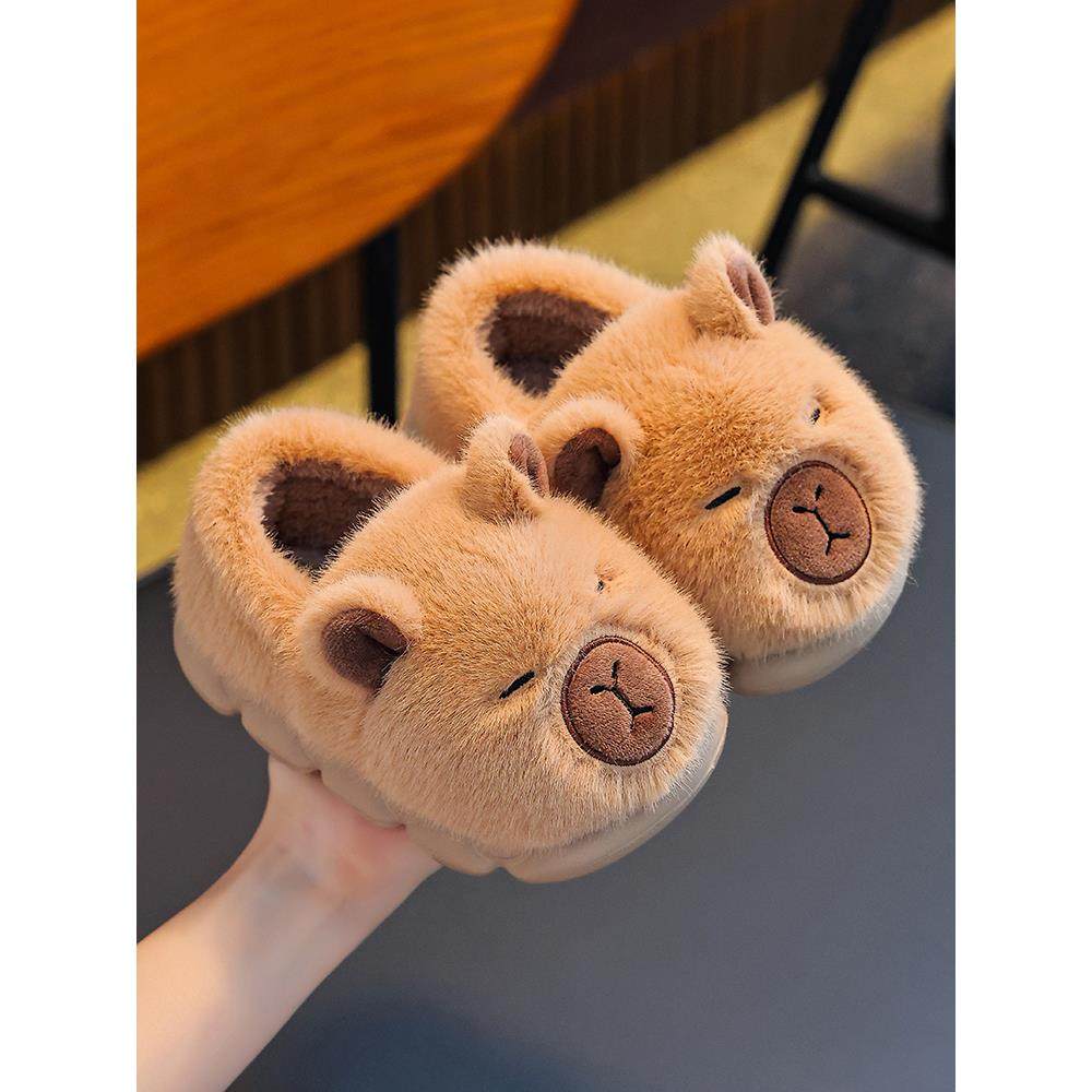 儿童棉拖鞋男女童可爱卡皮巴拉秋冬季保暖加绒室内家居中大童棉鞋