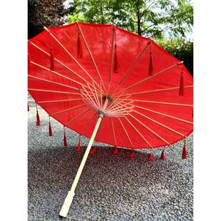 大红色纯红色舞蹈伞 流苏婚礼装饰新娘伞中国风古装汉服油纸伞