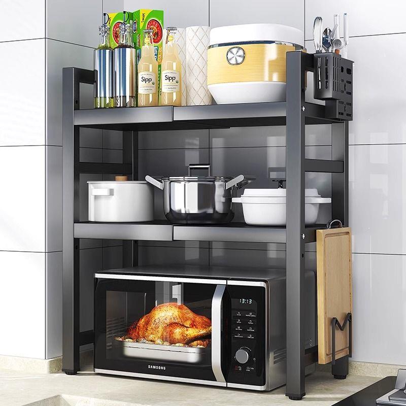 厨房微波炉置物架可伸缩家用双层烤箱架子台面桌面多功能电饭煲架