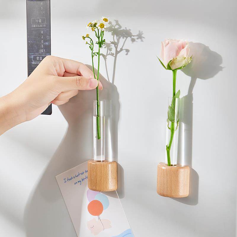 ins迷你原木色冰箱贴磁吸试管花瓶插花器创意装饰壁挂水培小花瓶