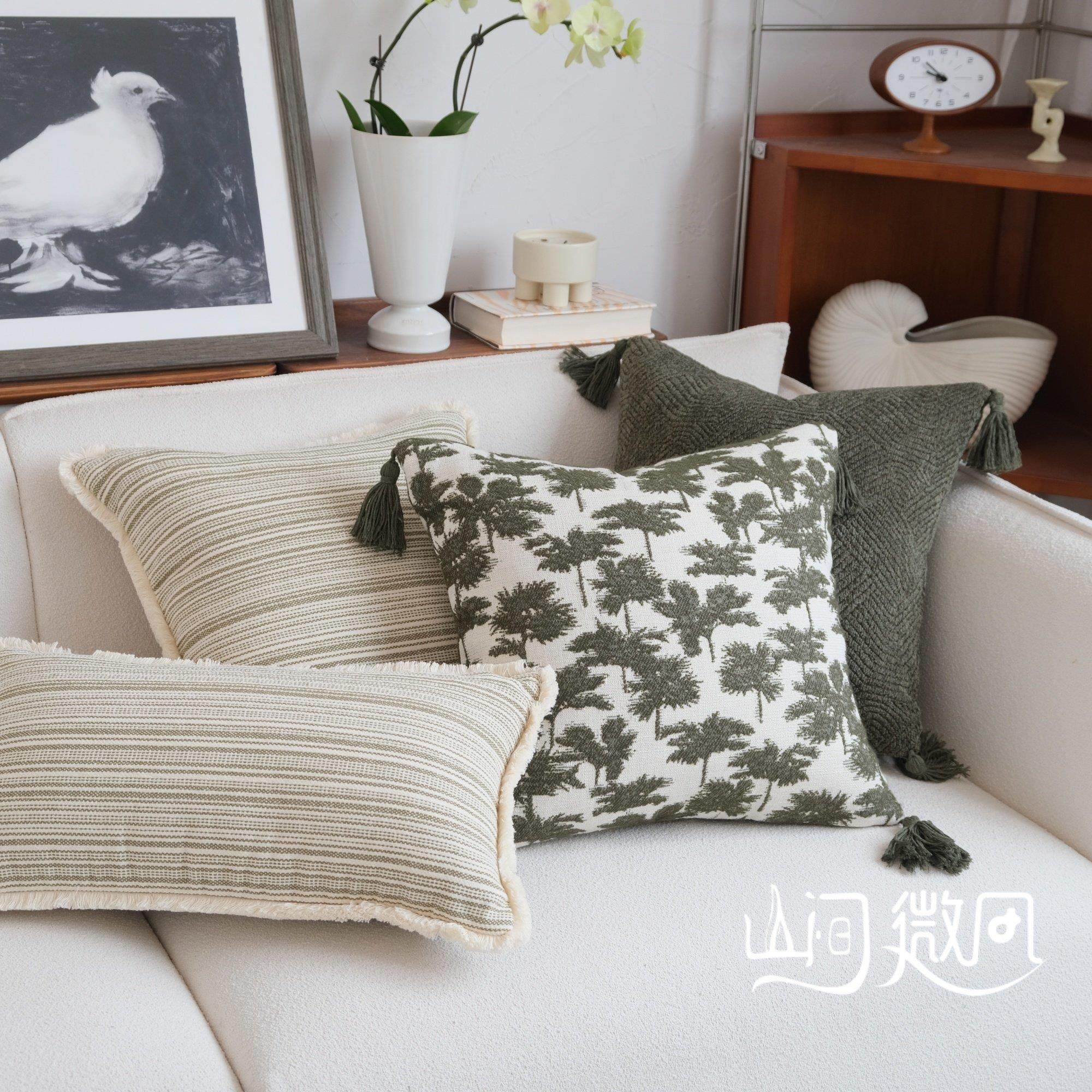 绿色系抱枕高级感椰子图案靠垫靠包高端民宿酒店床头靠枕组合,居家布艺,靠垫/抱枕,淘宝优惠券,粉丝福利购,淘宝优惠卷