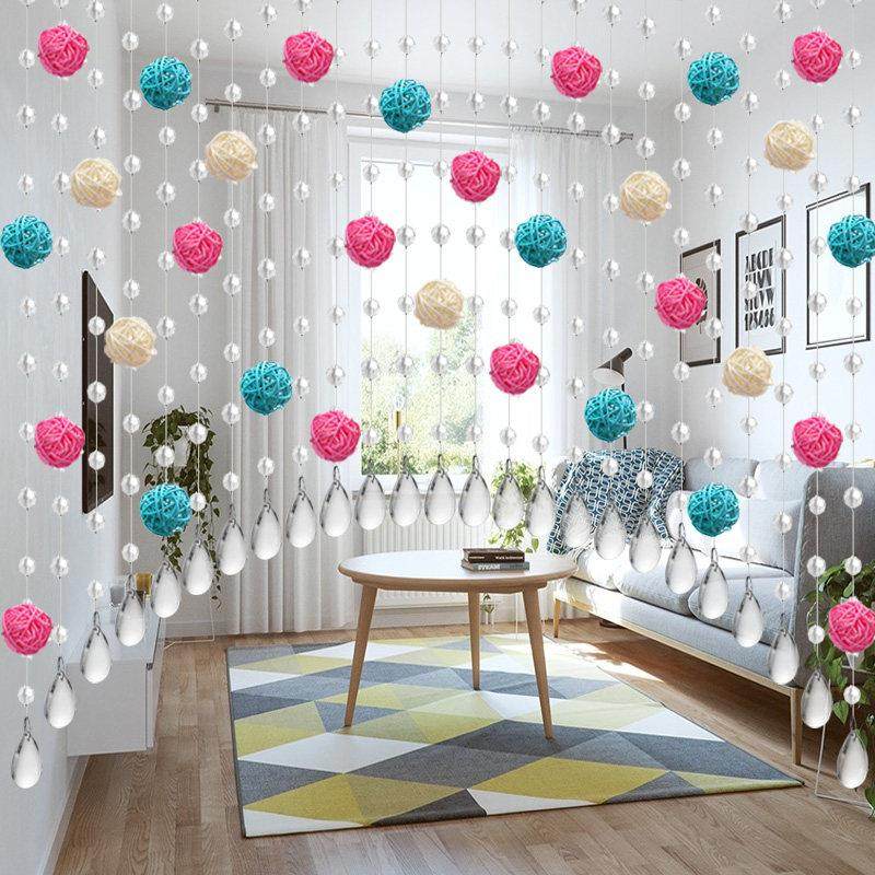 北欧门帘藤球水晶珠帘过道装饰帘隔断卧室客厅玄关免打孔挂帘窗帘,居家布艺,珠帘/挂帘,淘宝优惠券,粉丝福利购,淘宝优惠卷