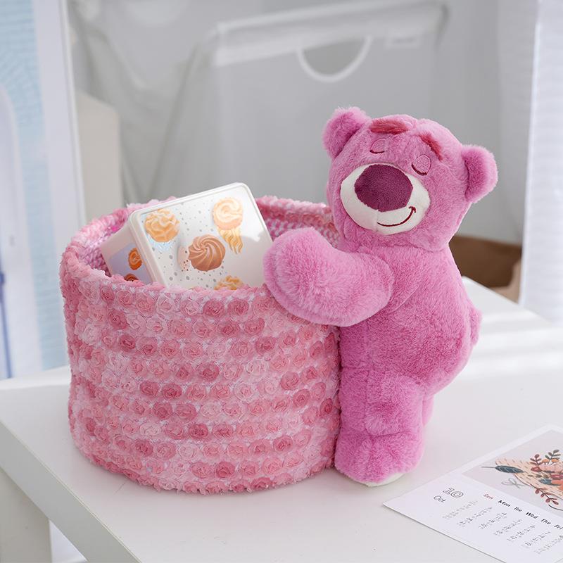 可爱收纳筐棉绳编织草莓熊置物篮卡通卧室客厅钥匙杂物桌面收纳盒