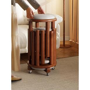 凳子可叠放圆凳结实耐用实木软包皮艺凳塑料加厚叠叠组合折叠椅子