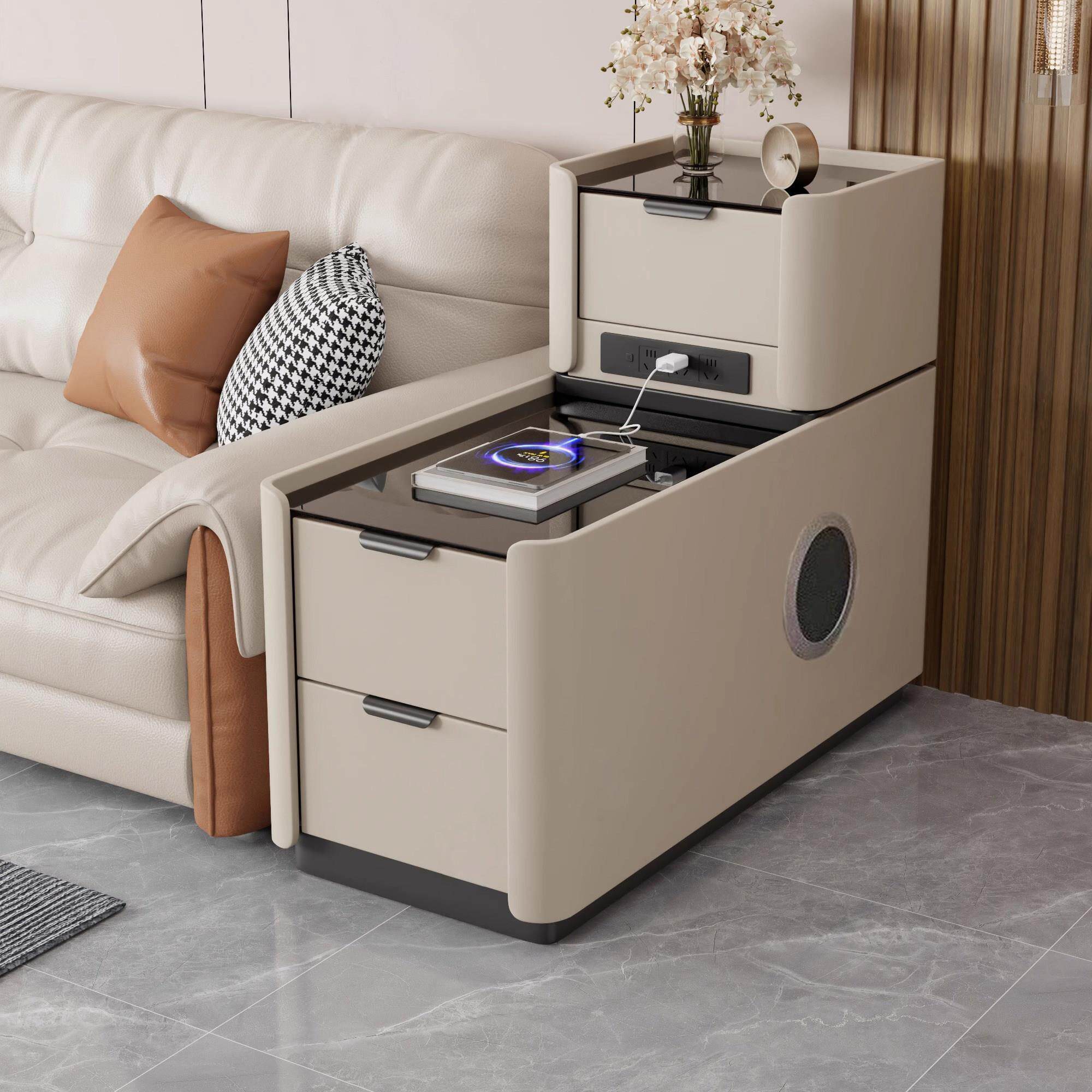 2025新款落地沙发智能边柜轻奢高级感实木家用小型边几侧边收纳柜