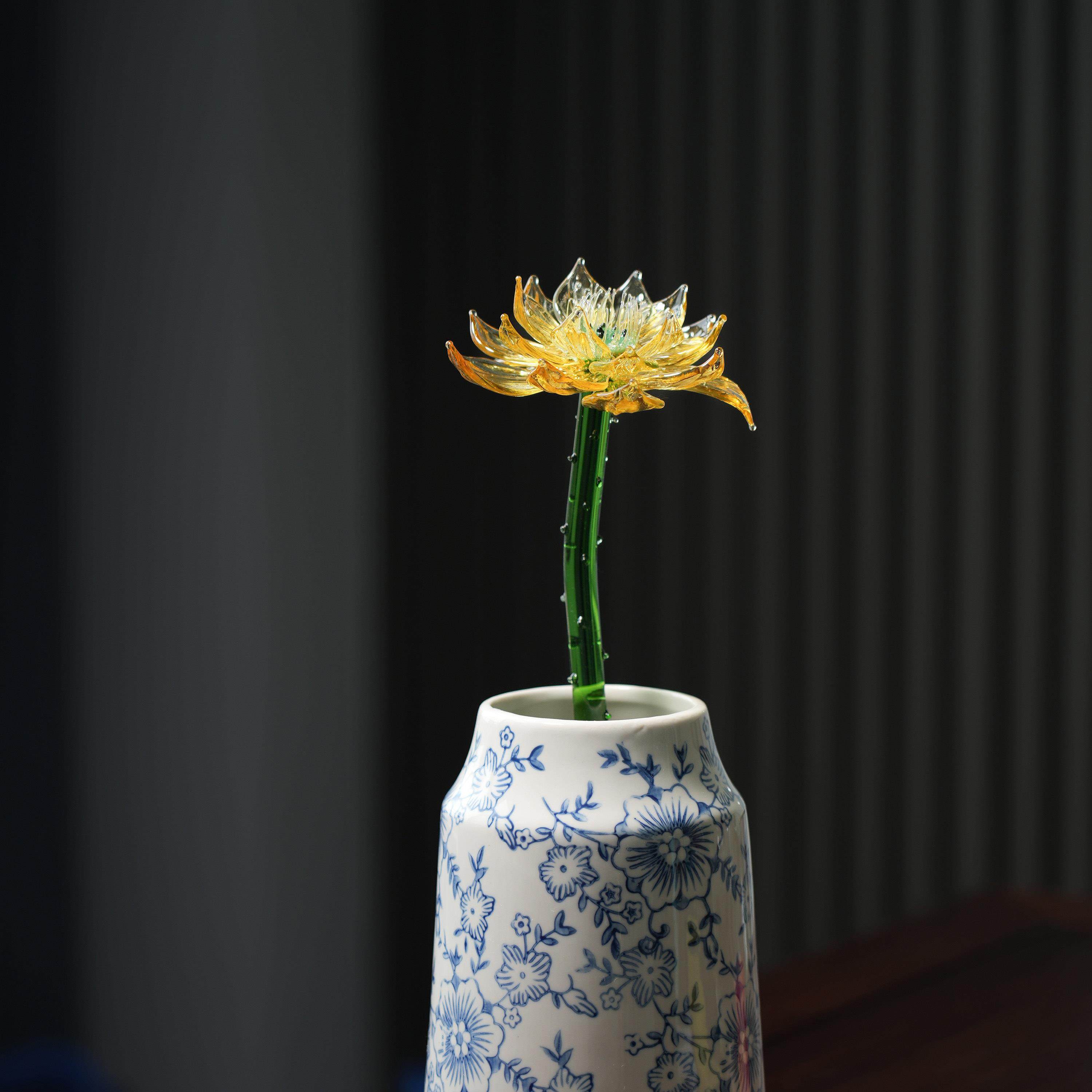 淄博琉璃仿真金色荷花中式装饰摆件禅意莲花治愈书房茶台插花摆设