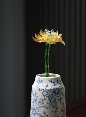 淄博琉璃仿真金色荷花中式装饰摆件禅意莲花治愈书房茶台插花摆设