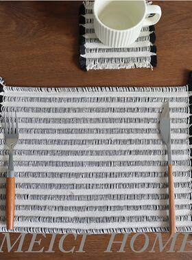 采购产品棉和亚麻餐垫，覆古美拉德编织流苏绝缘垫，餐桌垫，高端