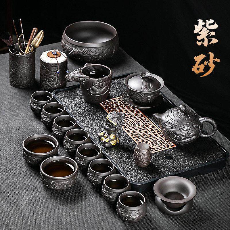 景德镇高档轻奢紫砂茶具套装家用办公室会客喝茶功夫泡茶壶盖碗茶