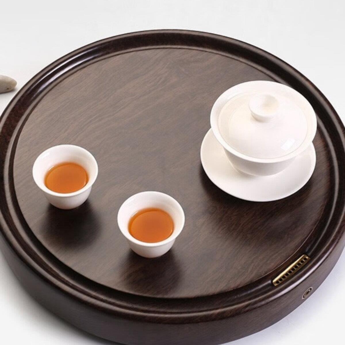 整个黑檀木圆形茶盘实木家庭原木迷你小花园圆形茶桌家庭简单碟