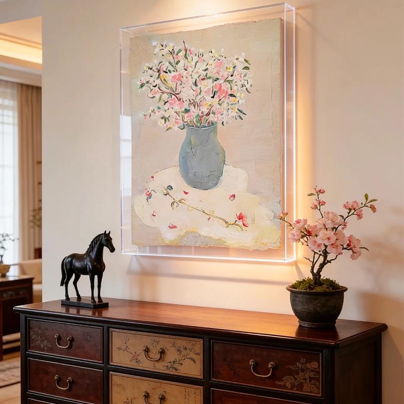 春日瓶花植物花卉高级感客厅装饰画现代入户玄关沙发背景墙挂画