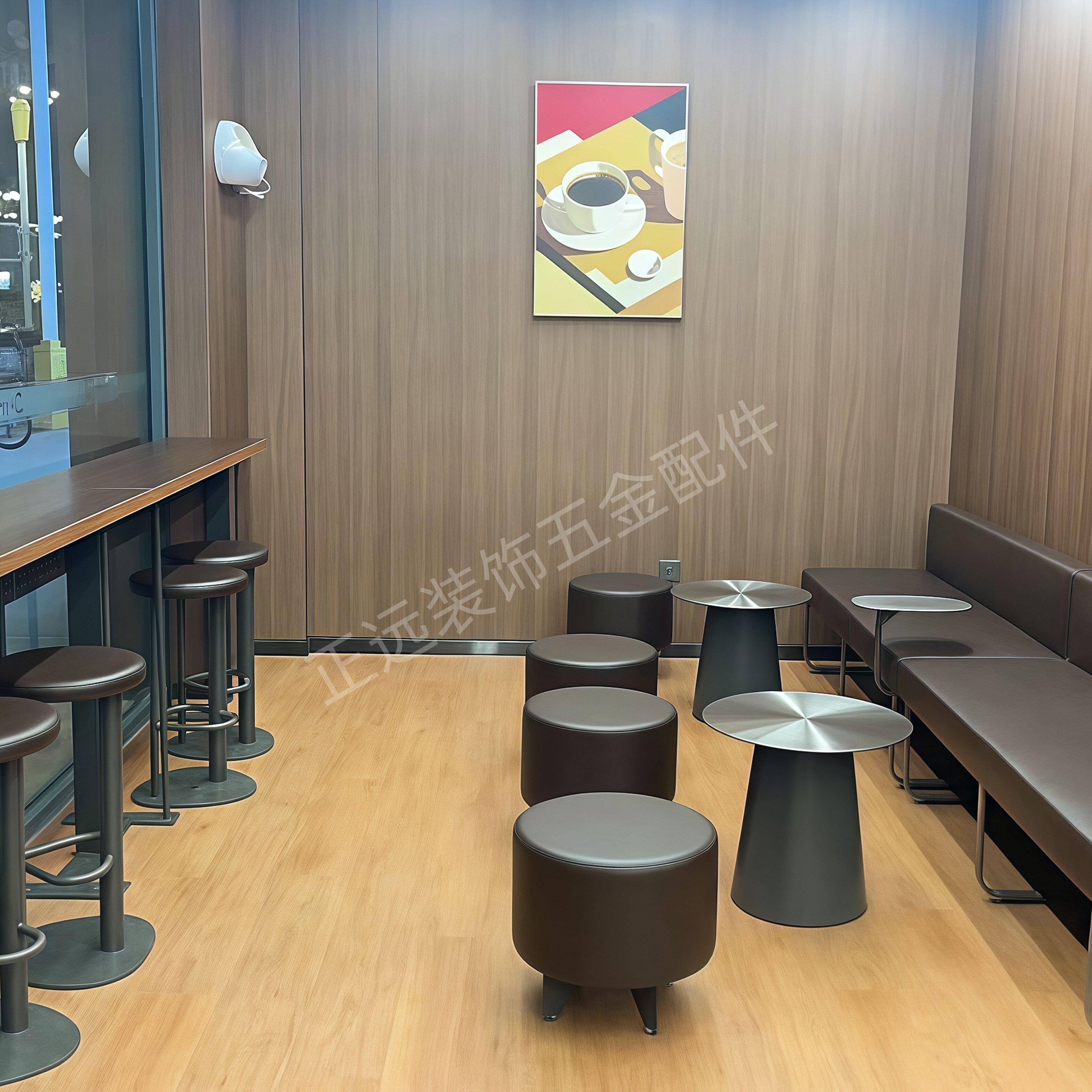 库迪咖啡餐饮奶茶店不锈钢圆桌沙发工业风吧凳高脚凳桌椅长条凳椅