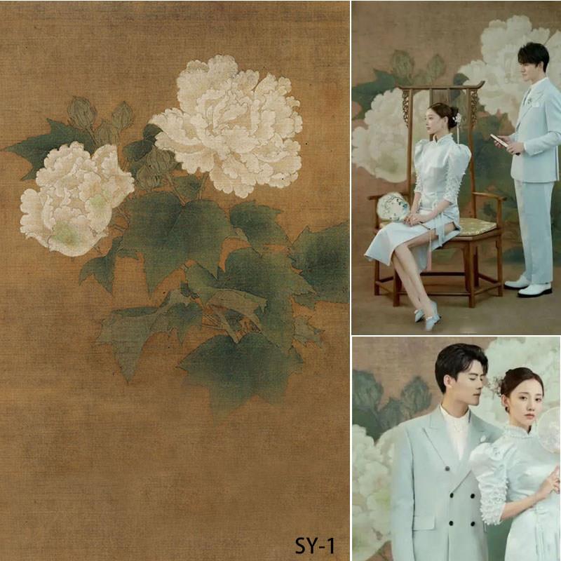 古风拍照背景布工笔画水墨画婚纱旗袍影楼摄影中国风全家福高级感