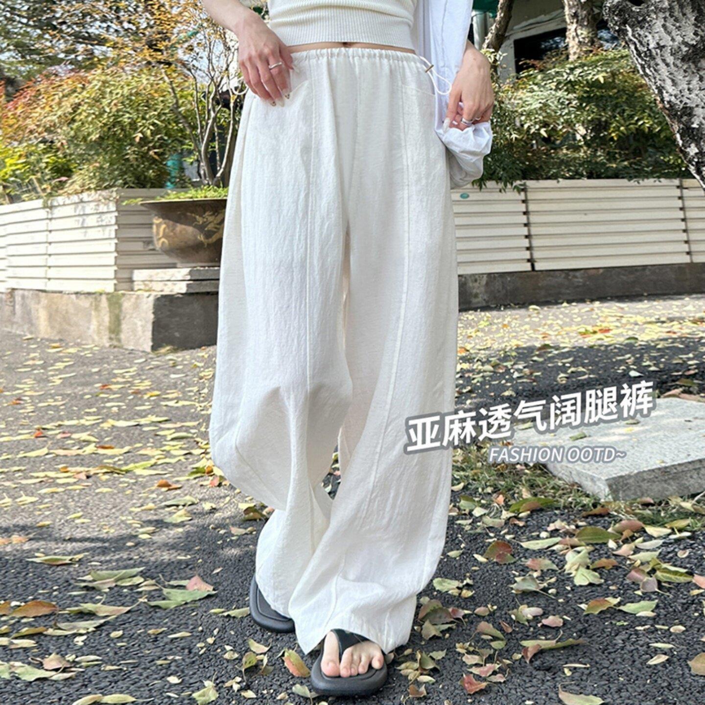 孕妇裤子夏季薄款外穿亚麻宽裤女春夏装孕期不勒肚休闲内搭长裤