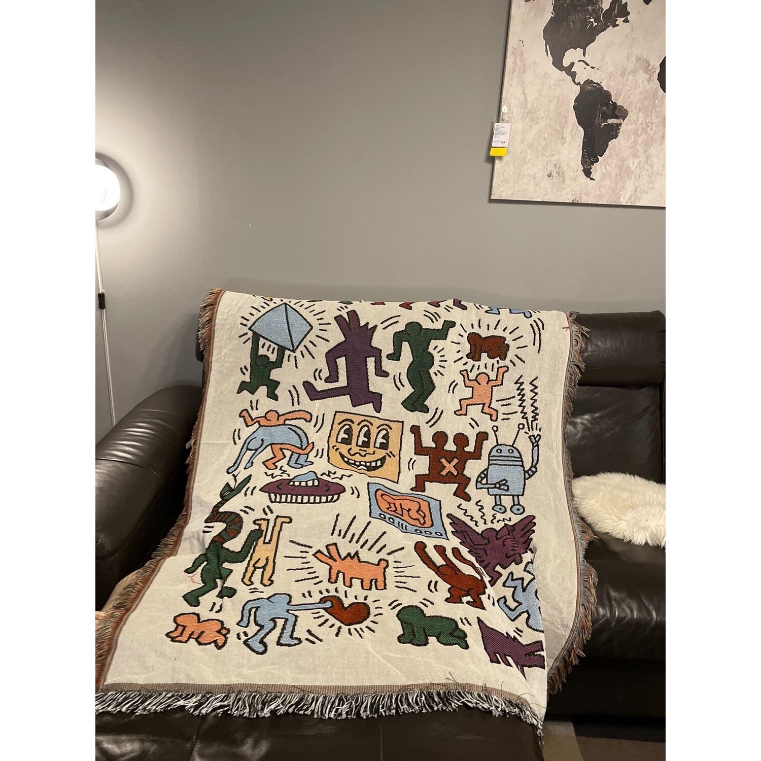 美国订单 Keith haring涂鸦大师 插画 画单人沙发毯装饰挂毯休闲