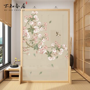 屏风隔断客厅实木茶室家用卧室进门遮挡入户玄关花鸟装 新中式 饰