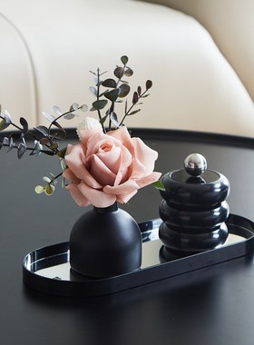 轻奢香薰花束收纳托盘组合家用茶几玄关奶K油中古风摆件牙签棉签